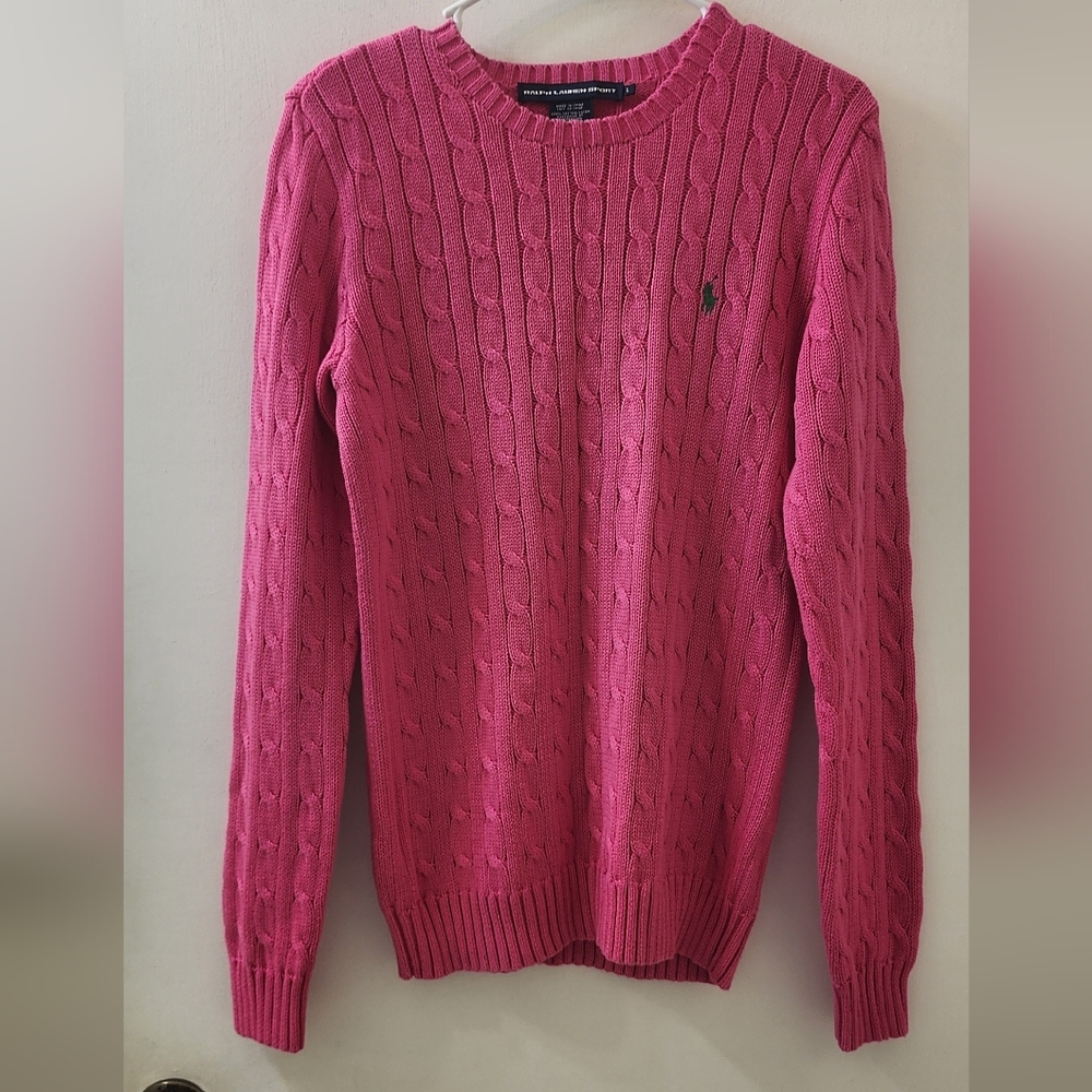 Ralph Lauren‎ Sport Women's Pink Cable Knit Sweater, Size Large, Cotton.